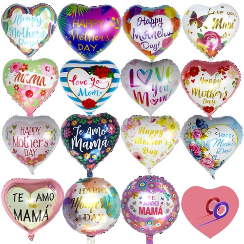 30 Pcs Happy Mother's Day Balloons Party Decorations 18 Inch Heart Love You M...