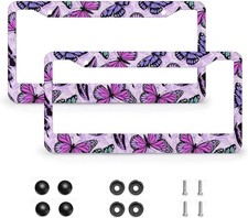 Metal License Plate Frame 2 Holes Personalized Decorative Waterproof Butterfly