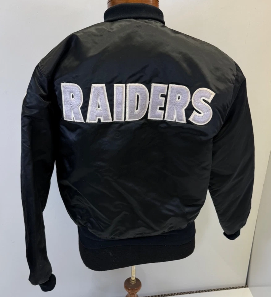 Vtg Starter NFL Oakland Raiders Satin Bomber Jacket Mens Sz M USA Snap Up - Image 2 of 4
