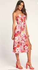 Lulus Paradise Found Halter Dress NWT Pink Red Orange Floral M