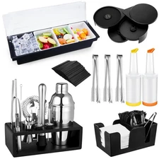 23 Pcs Bartender Supplies Kit Garnish Tray for Bartenders with Bar Caddy 3 Ti...