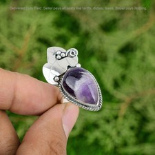 925 Silver Chevron Amethyst Gemstone Promise Sister Stackable Unique Ring US 7