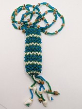 Vintage Glass Seed Bead Necklace Beaded Amulet Pouch Medicine Bag. Shell Accents