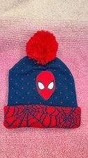 Marvel Spider-Man Kids Knit Beanie Pom Red/Blue One Size   Pre-Owned
