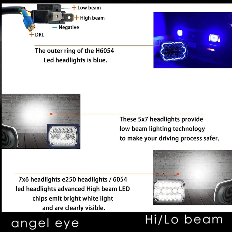 Pair 7x6 inch Led Headlights blue halo Fit for Chevrolet C10 C20 C30 K10 K20 K30 - Image 3 of 4