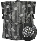 JAPANESE VINTAGE KIMONO JACKET ROBE YUKATA SUMMER BLACK 3mt3811