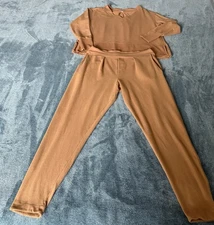 Cuyana Women's Lounge 2 Piece Set Top & Pants Size S Caramel Camel Soft Comfort