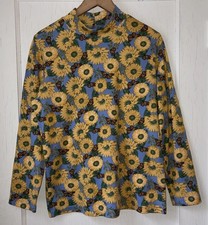 Blair Women Sunflower Monarch Butterfly Shirt Top M Mock Neck Colorful Whimsical