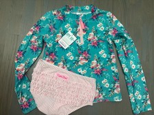 NWT Girl RuffleButts 2-piece floral long sleeve rash guard zipper swim suit 10