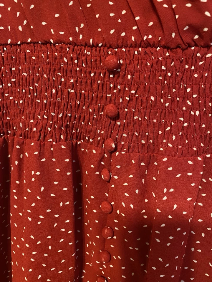 Moda Para Mujer Vestido Imitación Envolvente Rojo Blanco Lunares XL Cintura Calada Botones Foto 3 de 4