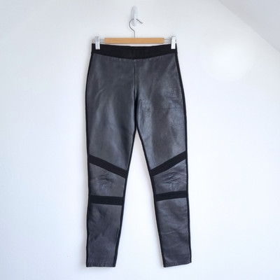 Zapa Ledereinsatz Leggings schwarz Biker Stretch Hose XS Luxe Chic Original