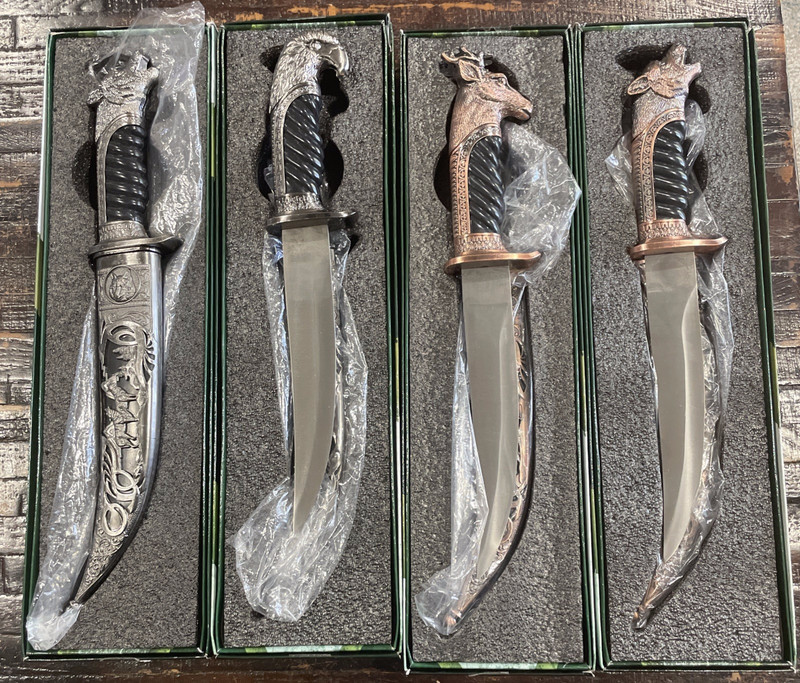 Royal Hunter Lot (4) BK Fixed Blade Bowie 14”, Scabbards,  In Boxes. #109 New
