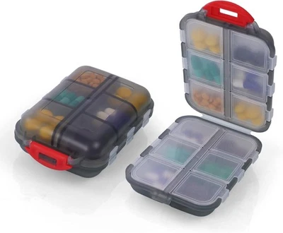 AOOWU Tablettenbox 7 Tage, Pillendose 12 Fächer, Medikamentenbox Klein Handlicher mit