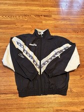 Diadora Men's Vintage 90's Windbreaker Size Large Black and White Full Zip