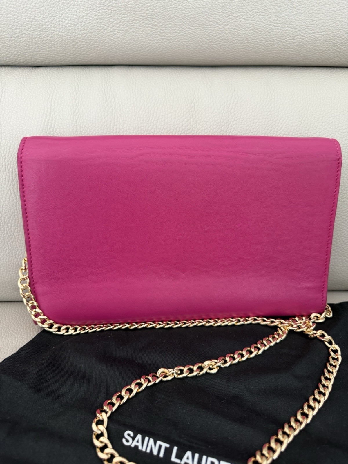 Autentica pochette YSL Saint Laurent rosa logo Belle Du Jour tracolla catena