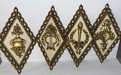 Homco Set of 4 Vintage Gold Diamond Shaped Wall Plaques 