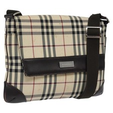 BURBERRY Nova Check Shoulder Bag Nylon Beige Brown Silver Auth 116145