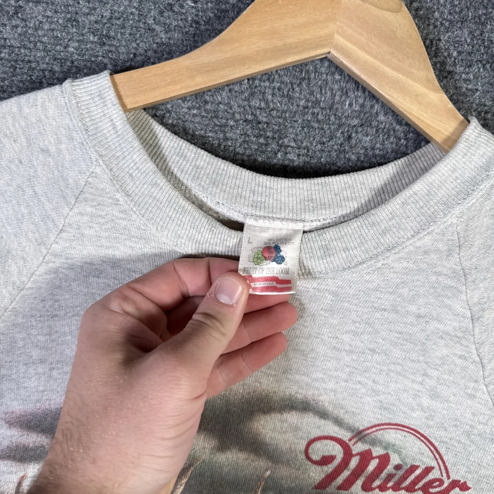 复古啤酒运动衫成人中号灰色 90 年代麋鹿米勒高寿命酒精促销 — 第 4/4 张图片