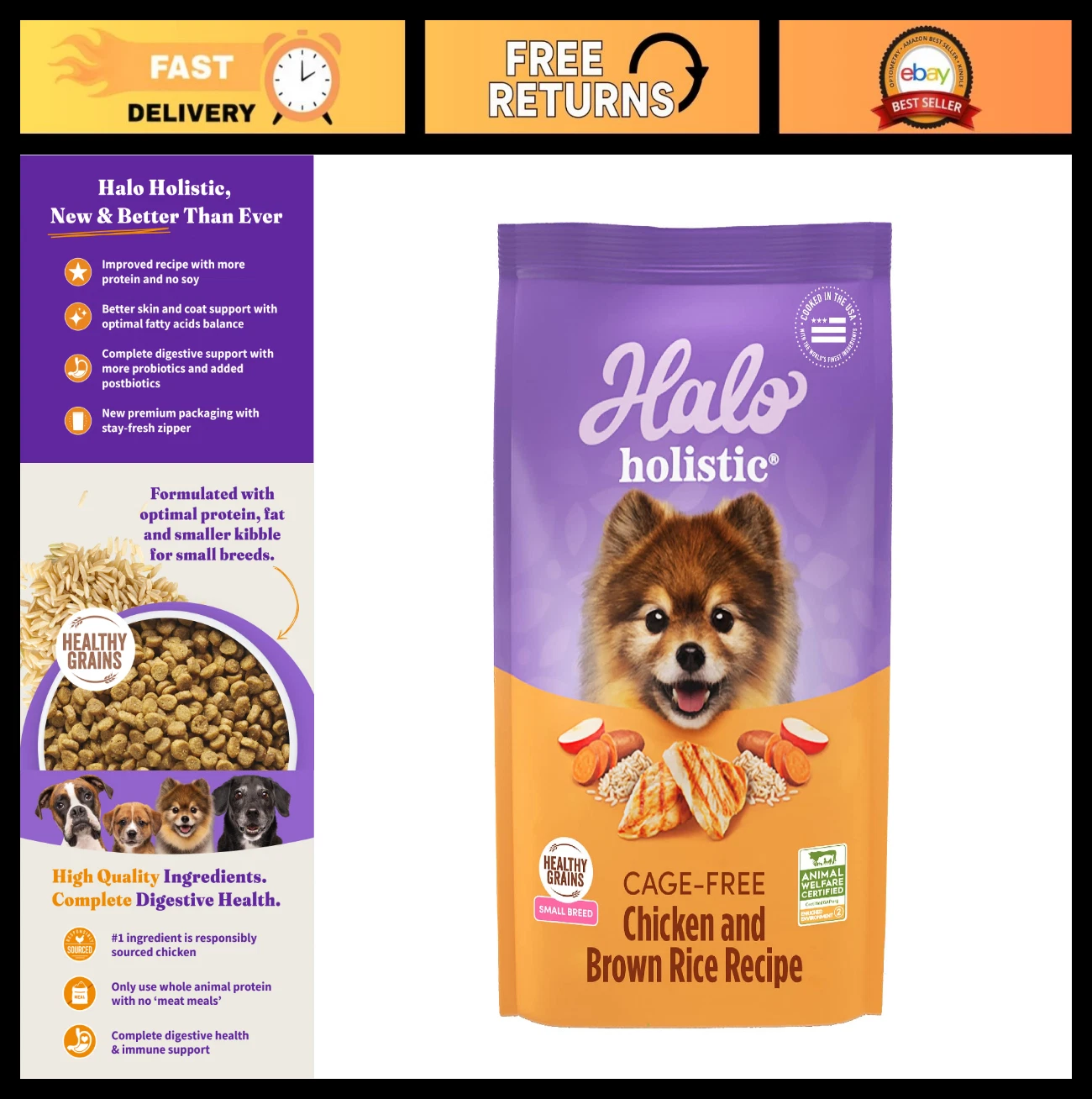 Small Breed Dog Food - Cage Free Chicken & Brown Rice, Healthy Grains, 10 lb