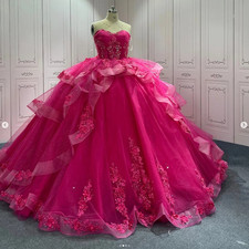 Hot Pink Princess Quinceanera Dresses Sweet 15 16 Sleeveless Party Ball Gowns