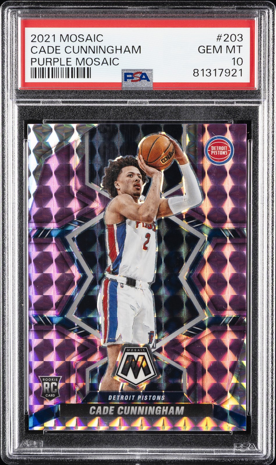 2021 PANINI MOSAIC PURPLE MOSAIC #203 CADE CUNNINGHAM 6/49 PSA 10