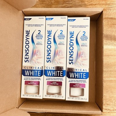 Sensodyne Clinical White Toothpaste Pack Of 3 34 Oz Stain Protector 04/2027+