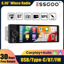 6.36" Single 1 DIN Apple CarPlay Android Auto Car Radio Stereo Bluetooth USB SWC