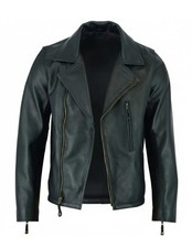 Men's Genuine Lambskin Leather Motorcycle Jacket Black Asymmetrical Biker Coat