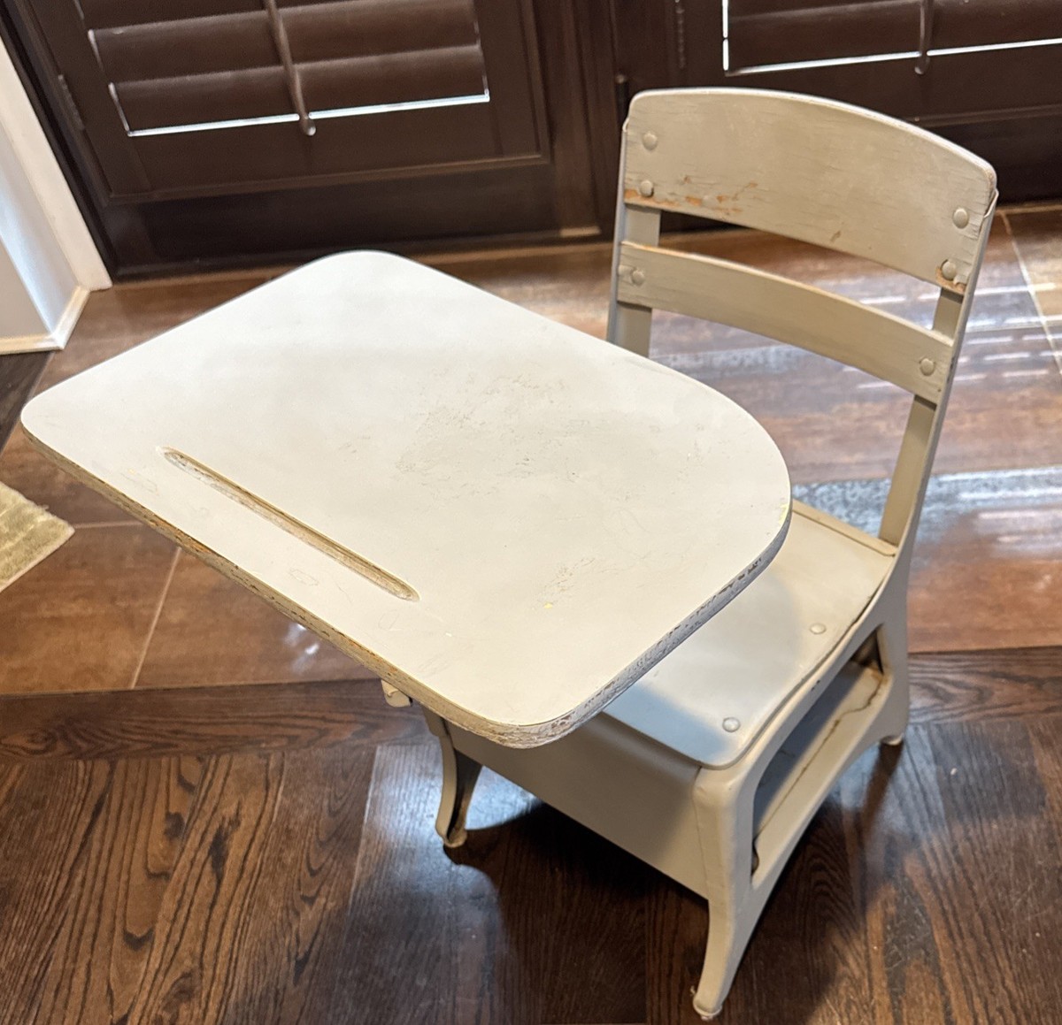 Vintage Industrial Wood Metal Child School Desk Chair Shabby Chic