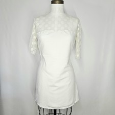 I Saw It First XL Dress White Bodycon Polkadot Mesh Stretchy Jersey 3/4 Mini