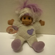 Vintage Russ Berrie Troll Fluffy Lamb Doll Purple Hair with Tag 7 With Tags