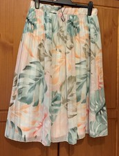 New Primark White Pastel Floral Chiffon Layered Pull On Pleated Skirt UK14 L28"