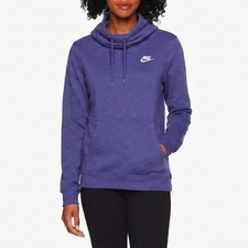 Nike Womens Rally Funnel Neck Hoodie Purple Cowl Sweatshirt Tri-Blend Size Large