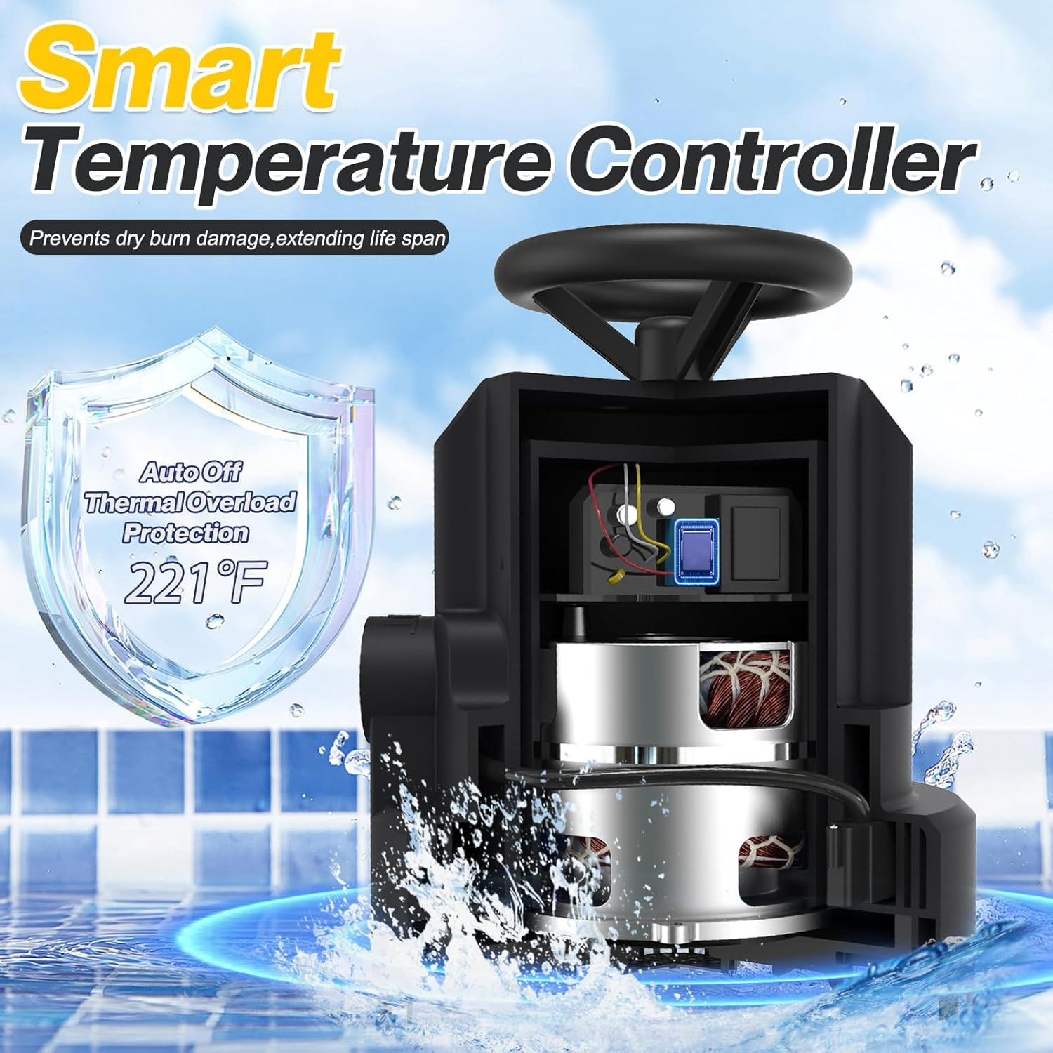 1HP Automatic Submersible Water Pump, 5000GPH Sump Pump Utility Pump for Pool Dr