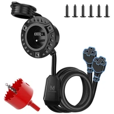 20" 20A 125V AC Port Plug with 5-in-1 T-Blade Adapter RV Shore Power Inlet Plug