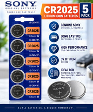 Sony CR2025 3V Lithium Coin Cell Batteries Genuine Button Battery 5 Pack