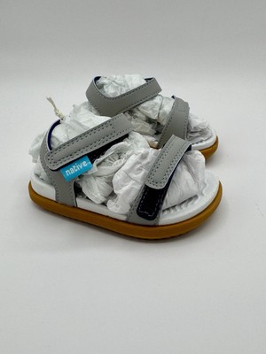 Native Charley Toddler Sandals Gray White Toffee Hook & Loop Size C4 Lightweight