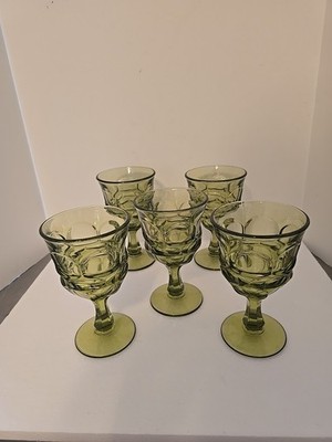 5 Vintage Fostoria Glass Argus Green  10oz Water Goblets 6 3/8''T