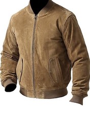 Blouson bomber mode homme en cuir daim doublé polyester veste marron vintage