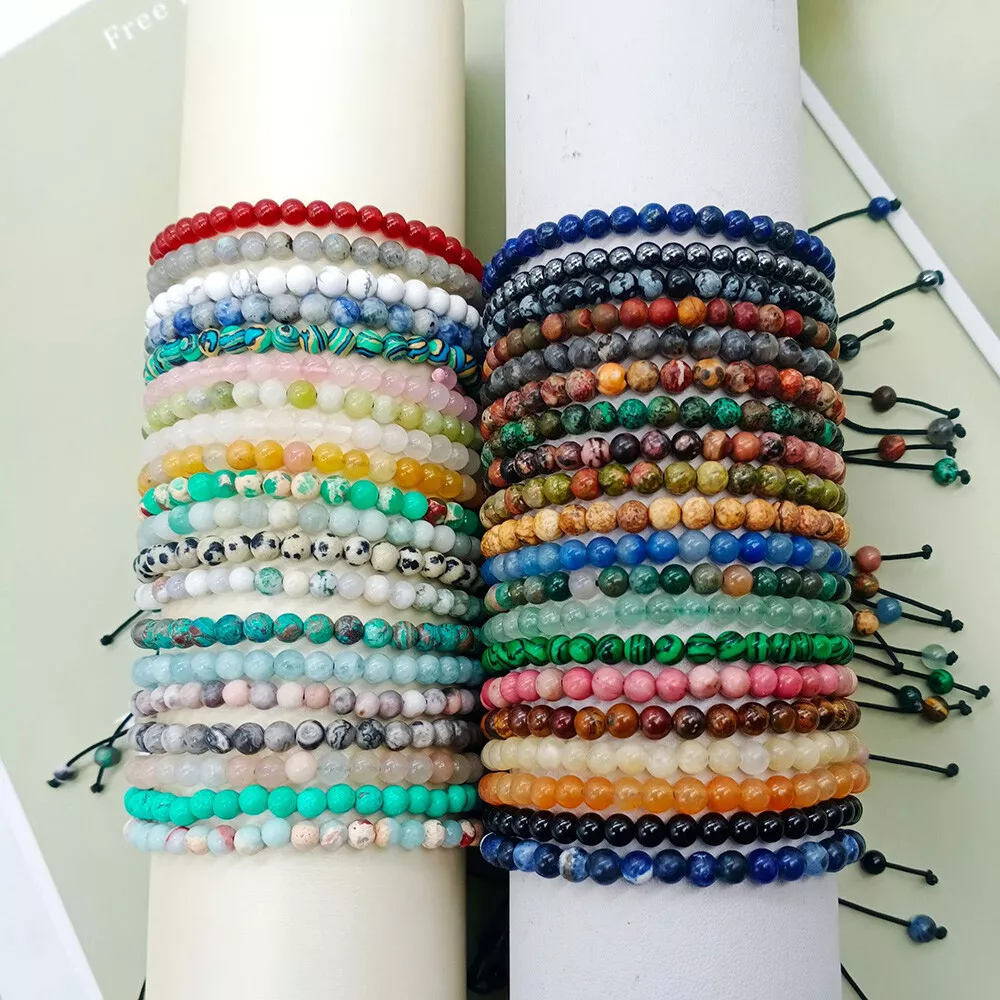 Natural Healing Crystal 4mm Braided Rope Stone Bead Bracelet Adjustable  Jewelry