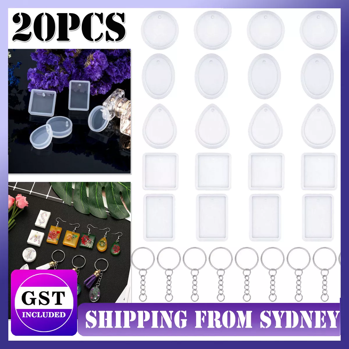 Cheap 20Pcs/Set DIY Keychain Pendant Casting Silicone Mould Kit with  Keyrings Art Crafts Making Tools Crystal Epoxy Resin Mold
