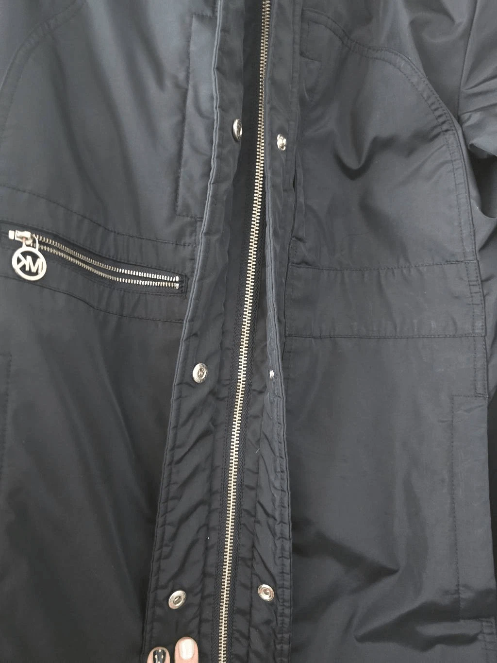 Cappotto donna lungo invernale Michael Kors giacca cappuccio zip nero taglia large