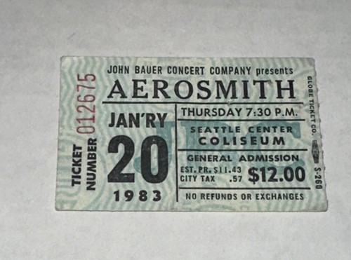 Aerosmith Concert Music Show Ticket Stub Seattle Center Coliseum 1/20/1983