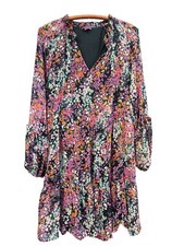 NWT Vince Camuto Black Multi Tier Mini Dress Floral sz L