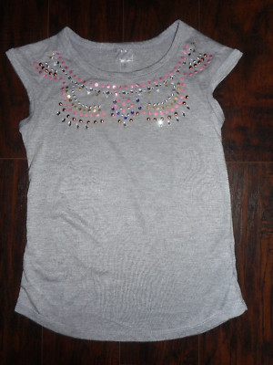 D-Signed By Disney Top Shirt Girls Sz M Gray Embellished Cap Sleeve EUC