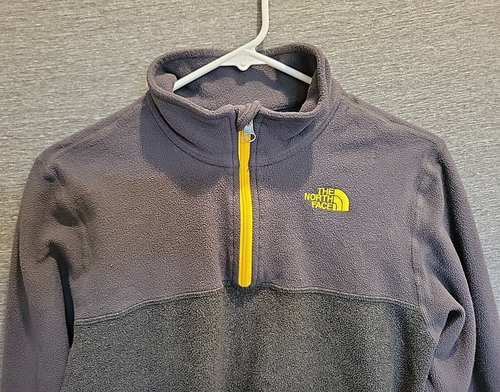The North Face Boy's XL 18/20 1/4 Zip Fleece Pullover Gray Yellow Zipper - Picture 2 of 8