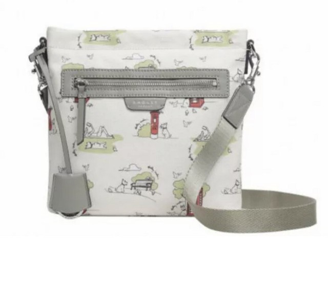 Radley Data Dog Zip Top Cross Body Bag Oilskin Chalk With Tags for sale