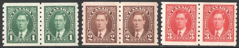 Canada SC#238-240 1¢-3¢ King George VI Coil Pairs (1937) MNH