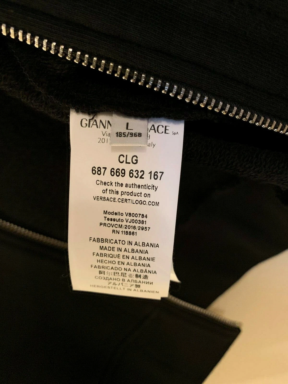 Felpa con cappuccio da uomo nuova con etichette Versace Collection cerniera intera nera finta taglia large