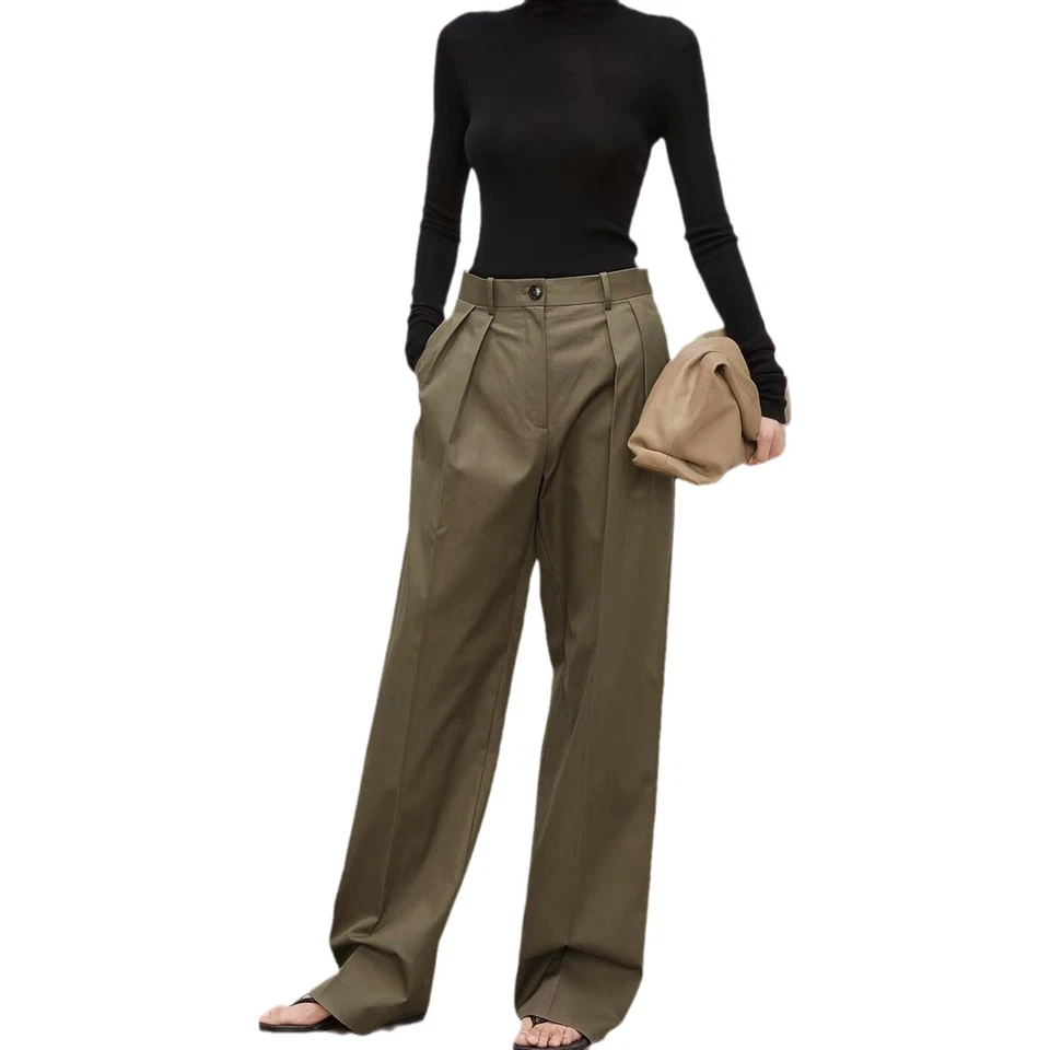 Pantalones informales simples rectos cintura media pierna ancha clásicos THE ROW para mujer Foto 4 de 4